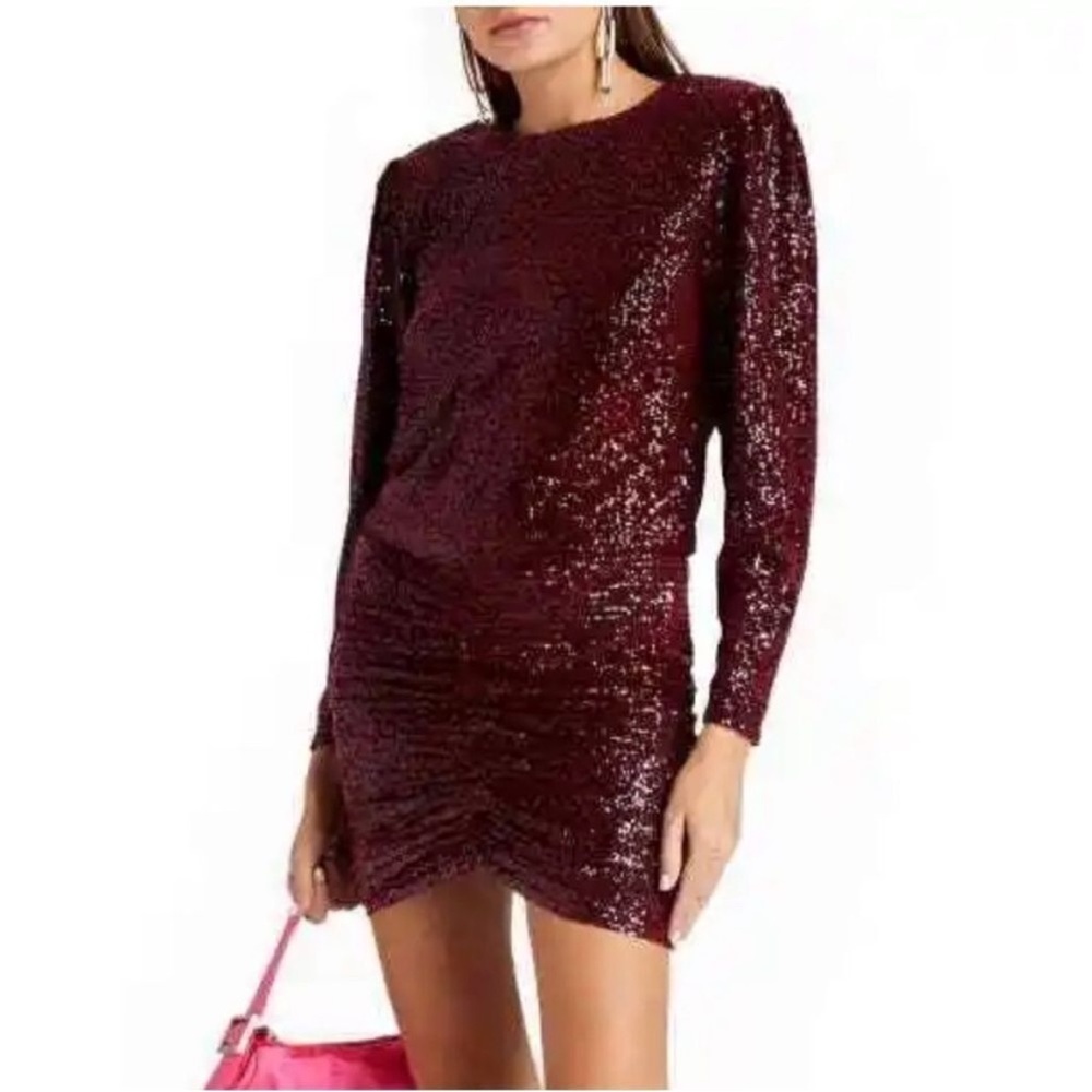 Retrofete Flynn Burgundy Sequined Long Sleeve Mini Dress| Size L